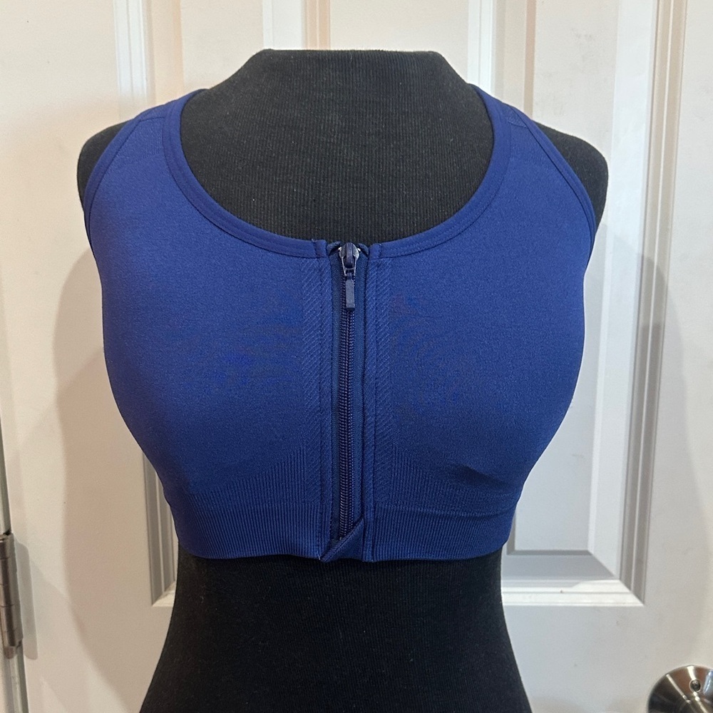 NWOT Breezies Navy Zip-Front Active Bra 1X